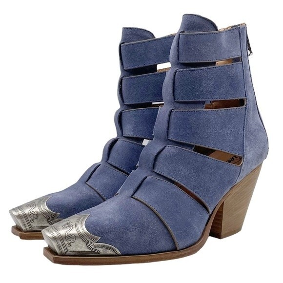 NWT Free People Brayden Fisherman Bootie Boardwalk Blue Suede Size 7.5 In Box - Picture 1 of 16